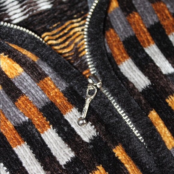 VTG 90s RAFAELLA Black/Camel/Grey Geometric Print Velour Track Jacket Sz Medium - Picture 8 of 11